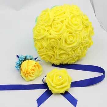 

Wedding Bouquet Yellow Rose Bride Flowers With Crtstal Bridal Bridesmaids Wedding Party Home Accessories Wrist Flower Corsage