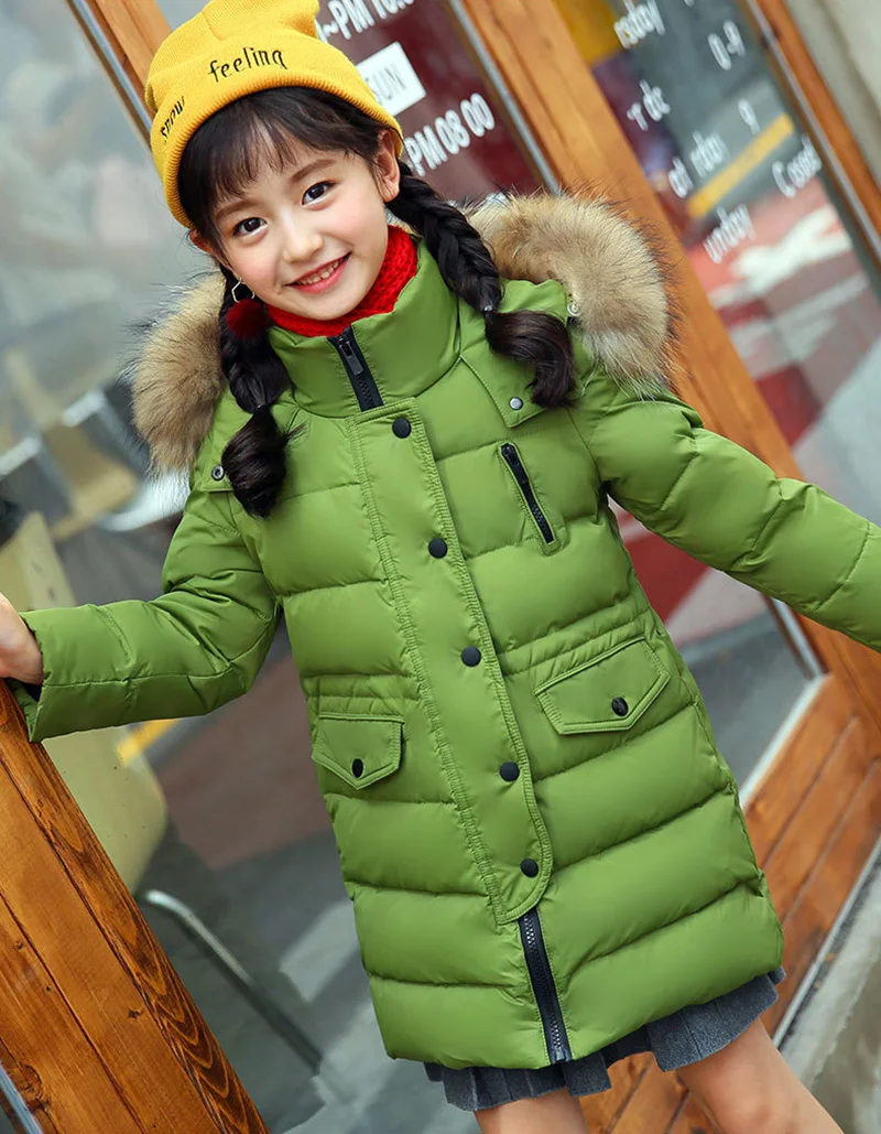 Children Clothing Winter Jacket for Girls Warm Down Jacket Fur Collar Hooded Outerwear Coat Kids Parka 4 6 8 10 12 13 Years