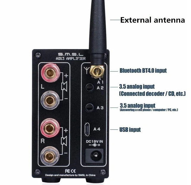 SMSL AD13 Многофункциональный Bluetooth чистый цифровой HIFI усилитель Регулировка эквалайзера 30 Вт* 2 TAS5766M USB DAC декодер различные входные порты