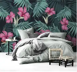 На заказ 3d цветок обои тропические растения Пальмовые Листья фотообои рельефный холст для дивана ТВ фон кабинет Декор