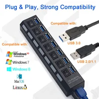 מחשב נייד USB 3.0 7 Hub נמל סופר Speed USB 3 Hub נתונים עם כוח הפרט מתגים & EU / US / AU / בריטניה מתאם מתח עבור מחשב נייד MacBook (5)