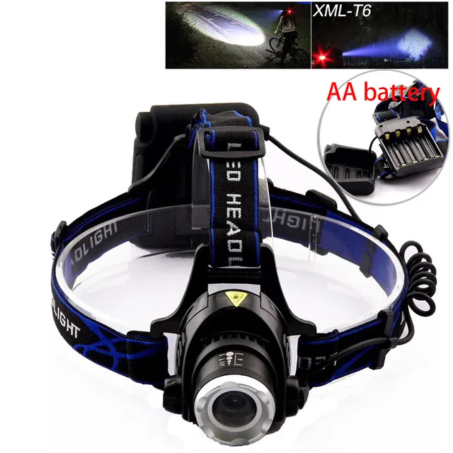 AA Battery Led Headlamp Headlight Zoom focus Xml T6 Frontal Head Lamp