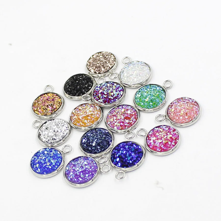 

Silver Stainless Stee Resin Sequin Drusy Pendants For Necklace Earrings Jewelry Making Floating Charms Lot Diy Accessories