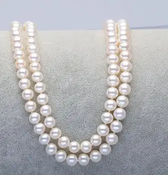 

free shipping >>>>noble jewelry gorgeous double strands 9-10mm south sea round white pearl necklace