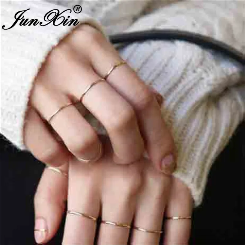 

JUNXIN 1pc Korean Style Stacking Daily Thin Rings For Women Titanium Stainless Steel Silver Rose Gold Color Wedding Ring Female