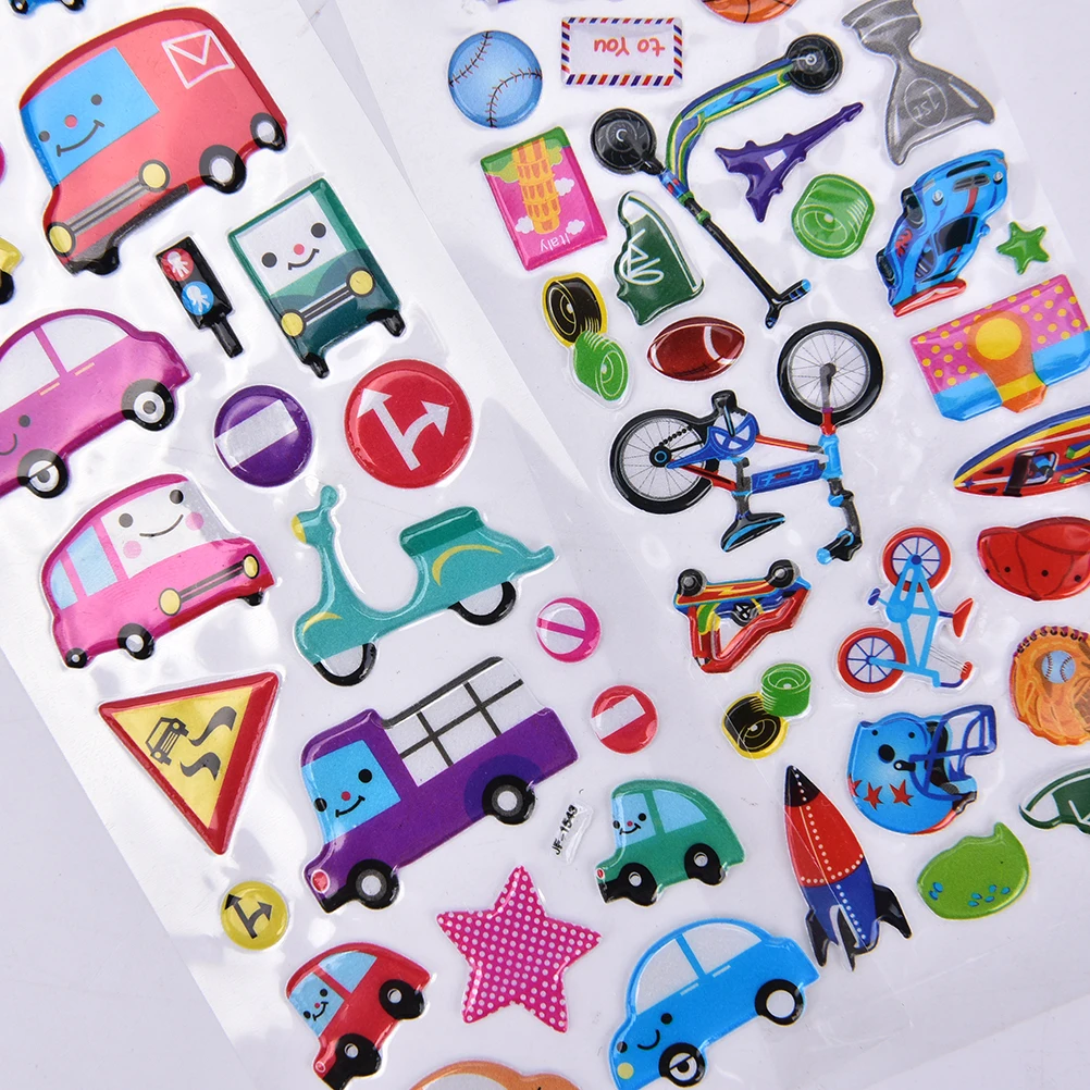 2PCS / lot Mixed Cartoon Bubble Stickers Transport Cars Children Kids Girls&Boys Cartoon Stickers Decoration Christmas Gift