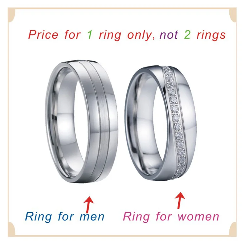 Classic wedding band couple ring men titanium stainless steel jewelry silver color cz engagement rings for women (2)