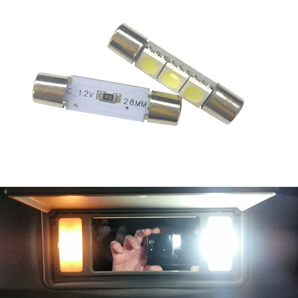

4x White 5050 Chips 28mm 29mm Festoon Led Bulb 3-SMD 6614F 6612F for Car Interior Vanity Mirror Sun Visor Dome Map Lights