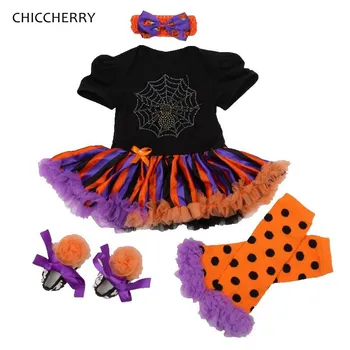 

Rhinestone Spider Girls Halloween Outfits Lace Tutu Dress Leg Warmers Shoes Headband Newborn Tutu Sets Baby Halloween Costumes
