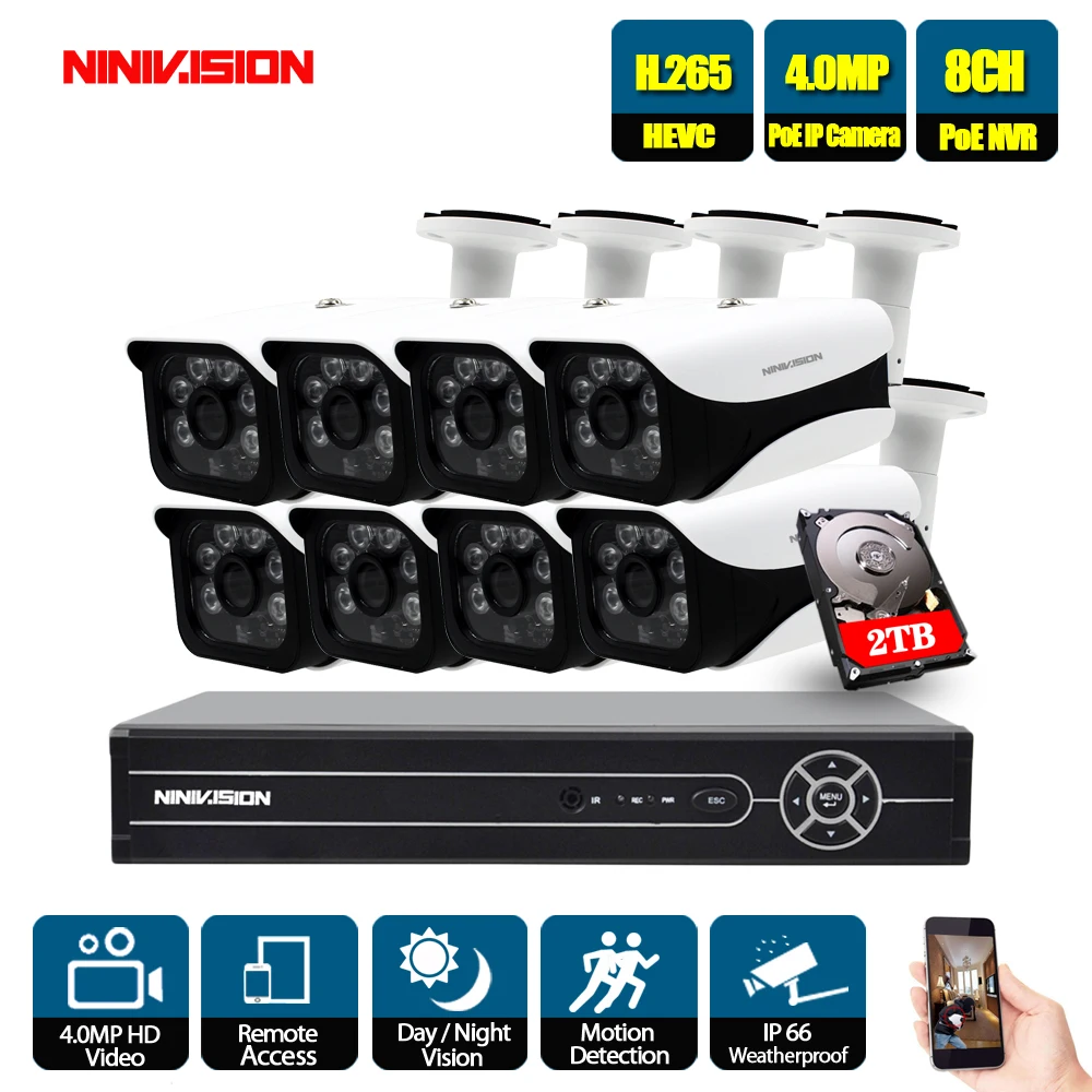 NINIVISION 8CH 5MP POE камера NVR комплект в/открытый 4.0MP PoE IP камера Аудио запись Onvif FTP CCTV системы товары теле и видеонаблюдения