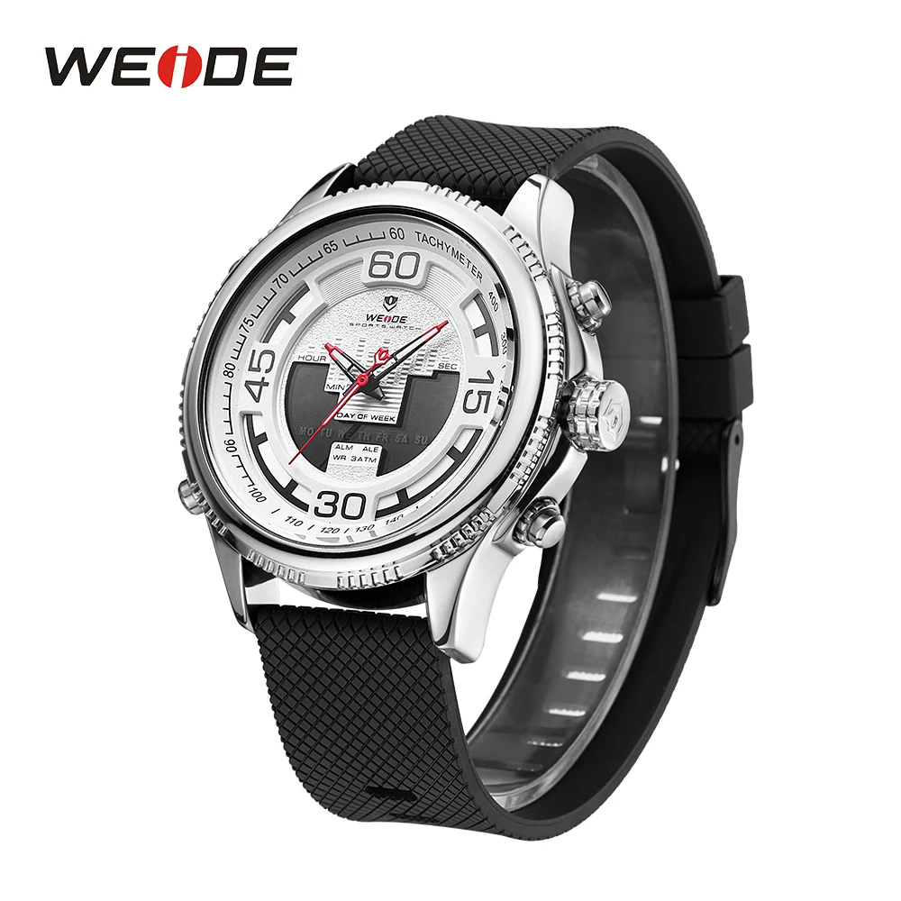 WEIDE Military Men Sports Analog Digital Display Back Light Date Week Quartz Stopwatch Stainless Steel Band Strap Wristwatches