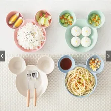 Детская тарелка «Микки Маус», посуда с мультяшной мышкой, Ланч-бокс, детская миска для кормления риса, пластиковая тарелка, посуда