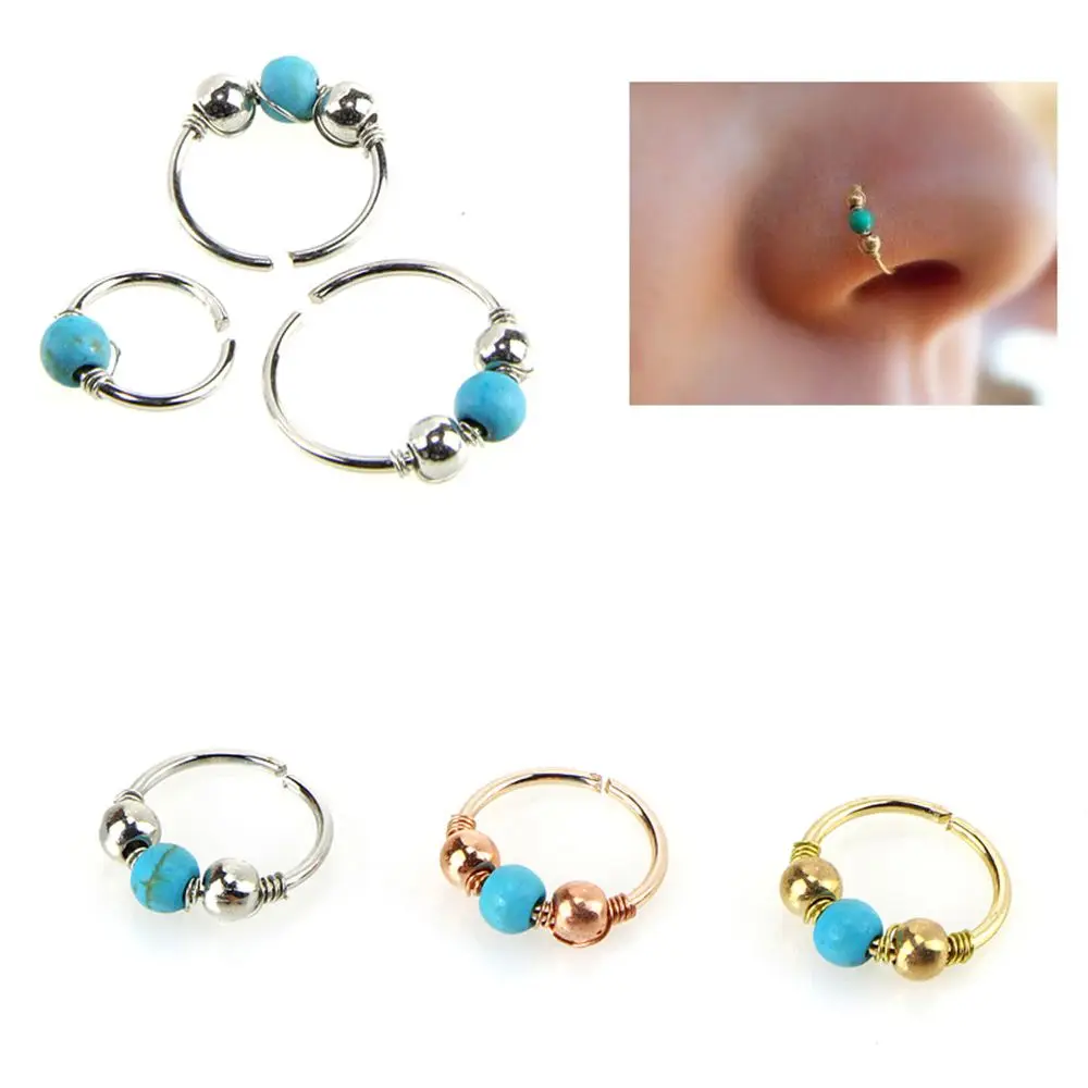 3Pcs/set Women Fashion Beads Nose Ring Stud Piercing Ear Stainless Steel New Gift Girl Nostril Hoop Lip Rings Body Jewelry | Украшения и