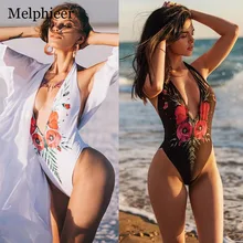 Sexy One Piece Swimsuit Women Bodysuit Push Up Bathing Suit Deep V Backless Bikini Monokini Girls Print Swimwear Swimming