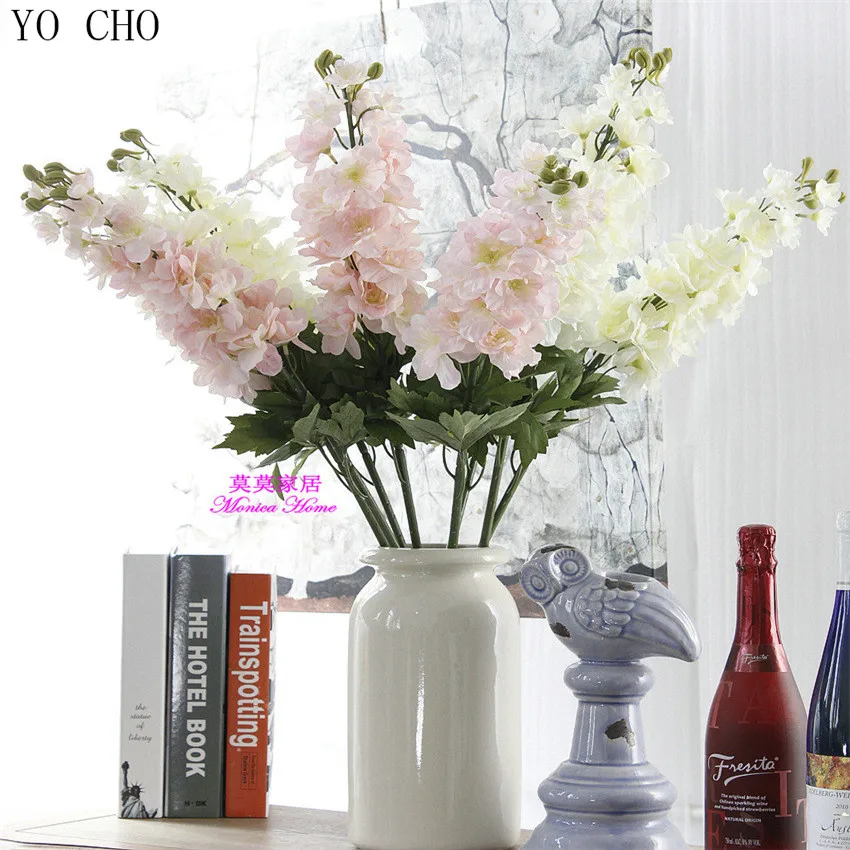 

YO CHO Free Shipping 3 Braches Larkspur Hyacinth Snapdragon Fake Flowers Wedding Gift Silk Flower Birthday Party Office Decor
