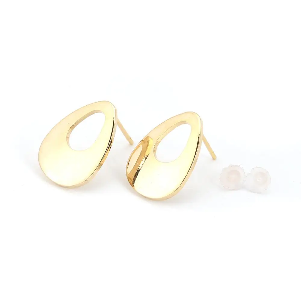 Медные серьги гвоздики DoreenBeads золотистые и Серебристые полые капельки с открытой