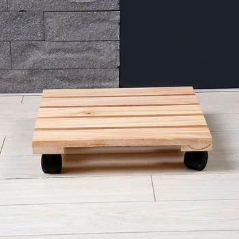

25x25cm Rustic Square Slatted Movable Rolling Wood Coaster Wood Planter Caddies Flower Pots Stand Casters Rustproof Rot