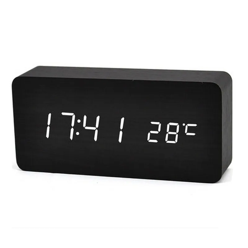 

Baldr Wooden LED Alarm Clocks Temperature Electronic Clock Sounds Control Digital LED Display Desktop Calendar Table clock