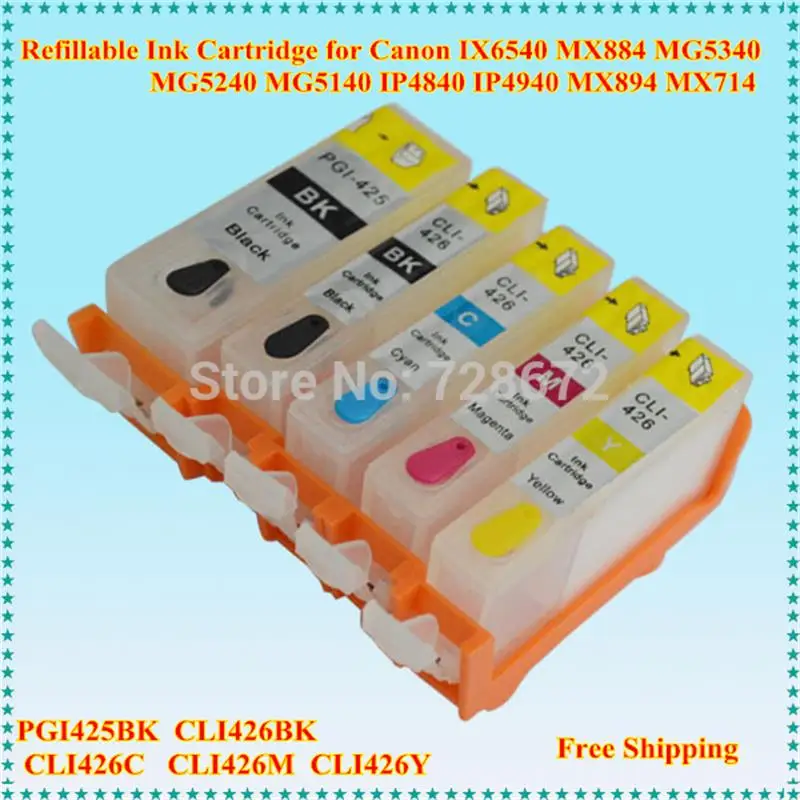 5 шт. PGI 425 426 Заправка картриджей PGI-425 CLI-426 с чипом для Canon PIXMA MG5240 MG5140 MG6140 MG8140 IP4840 MX884