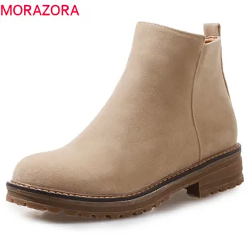 

MORAZORA 2020 new fashion shoes woman flock round toe autumn winter boots simple zipper comfortable ankle boots Footwear