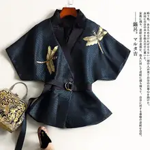 Новинка весны, красивый жакет с v-образным вырезом и вышитым рисунком стрекозы, вышитый золотыми нитями, куртка с рукавами и поясом wj119