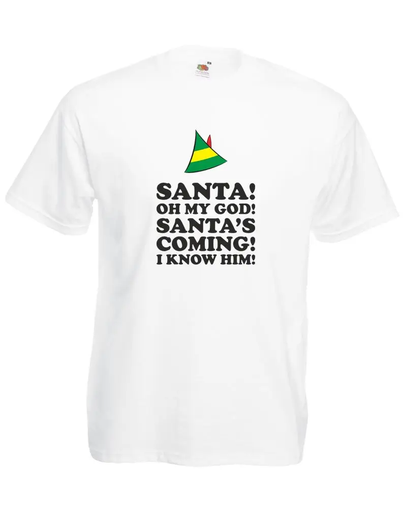

Santa's Coming! I Know Him!, Mens Printed T-Shirt New T Shirts Funny Tops Tee New Unisex Funny Tops free shipping