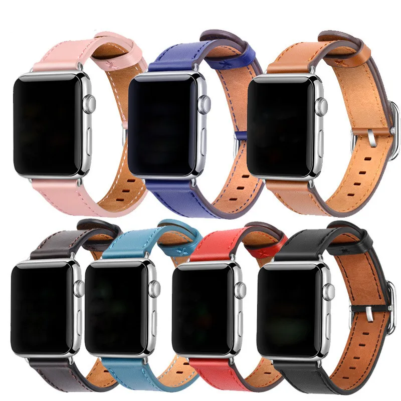 

Apple Watchbands 38mm/42mm Classic Genuine Leather Bands for iwatch series 1/2 Accessories with Adapters Pink Blue Black Brown