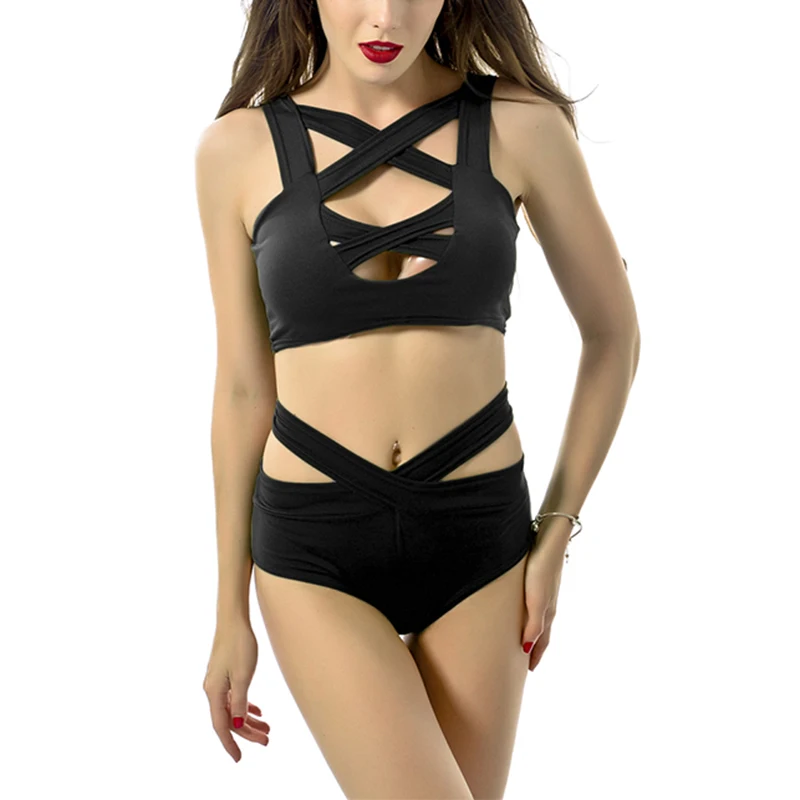 

Female Suit High Waisted Bikini Double Cross Front Sexy 2 Piece Bathing Suits Women Suit