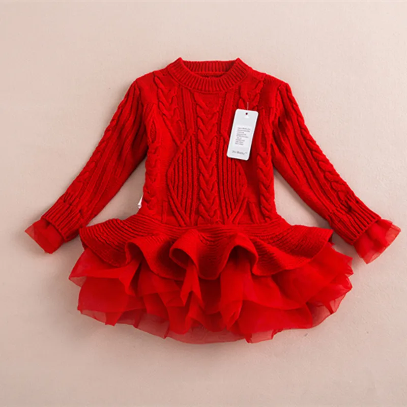 Knitted Sweater Dress Pullovers Sweaters With Lace Shrugs Dresses Crochet Long Girls sweater 2015 Autumn Winter Wholesale Kids
