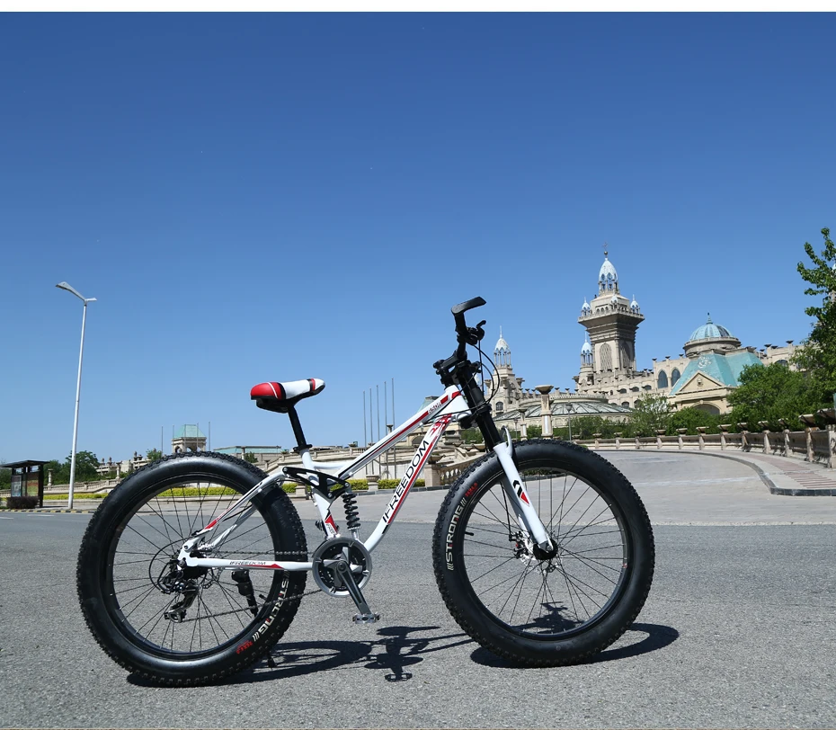 Discount Love Freedom High Quality Bicycle 21/24 Speed Mountain Bike 26 Inch 4.0 Fat Tire Snow Bike Double disc Shock Absorbing Bicycle 25