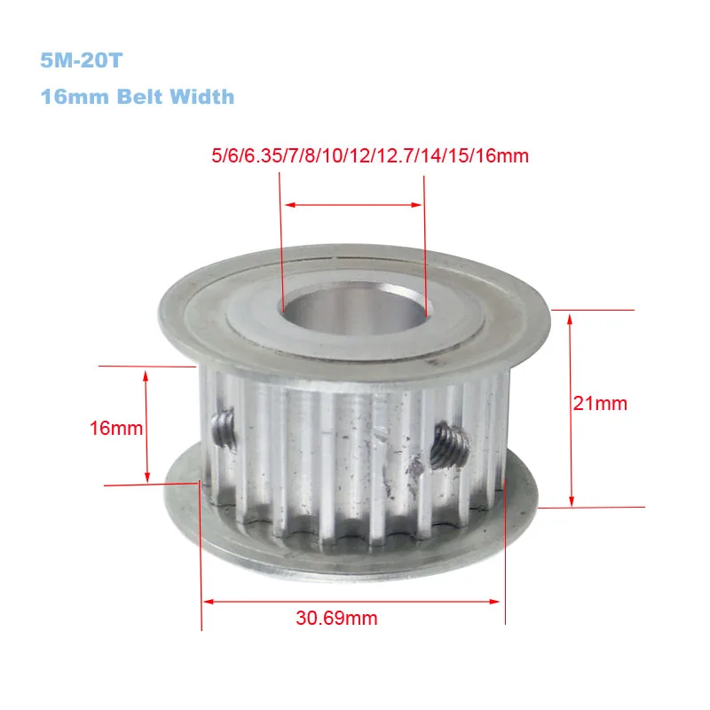 HTD 5 м 20 т зубчатый шкив 20 Зубы От 5 месяцев до 20 лет 16 мм/21 мм Ширина зубчатый шкив 5/6/6,35/8/10/12 мм Диаметр Шестерни шкив для станков с ЧПУ