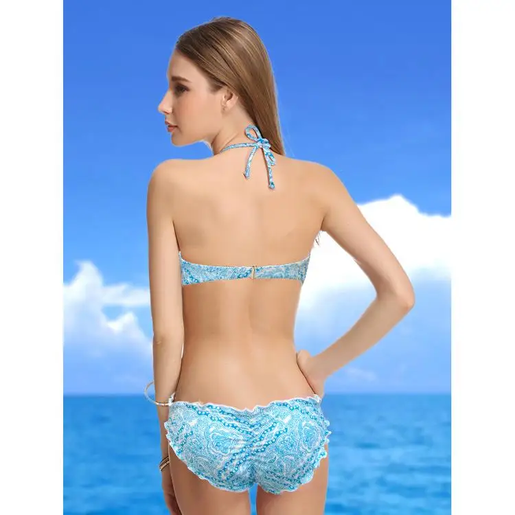 Комплект бикини Летний стиль женские купальники высокого качества пуш-ап Ретро-бикини бразильский купальник синий