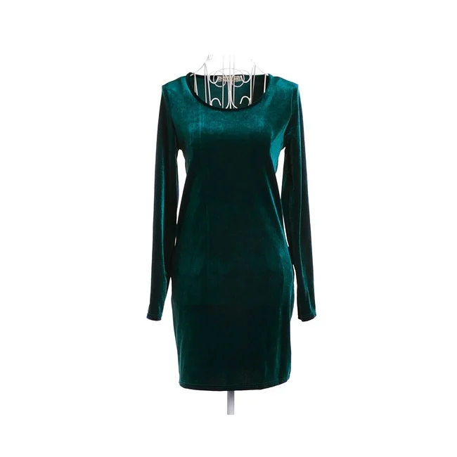 Черный, зеленый, темно-синий, королевский синий, красный, винтажный стиль, облегающее женское бархатное платье с длинным рукавом, женская одежда, Фланелевое торжественное платье Vestidos - Цвет: Зеленый