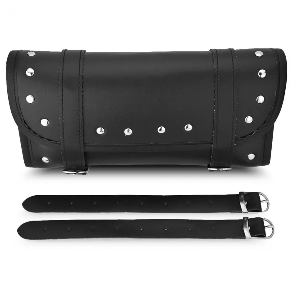 Black PU Leather Motorcycle Front Rear Fork Tool Bag Handlebar Bags