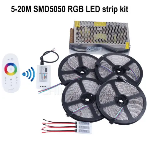 

20m 12V RGB led strip light SMD5050 5M 300led Waterproof+RF touch controller+12V 20A adapter +3 pcs RGB Amplifier