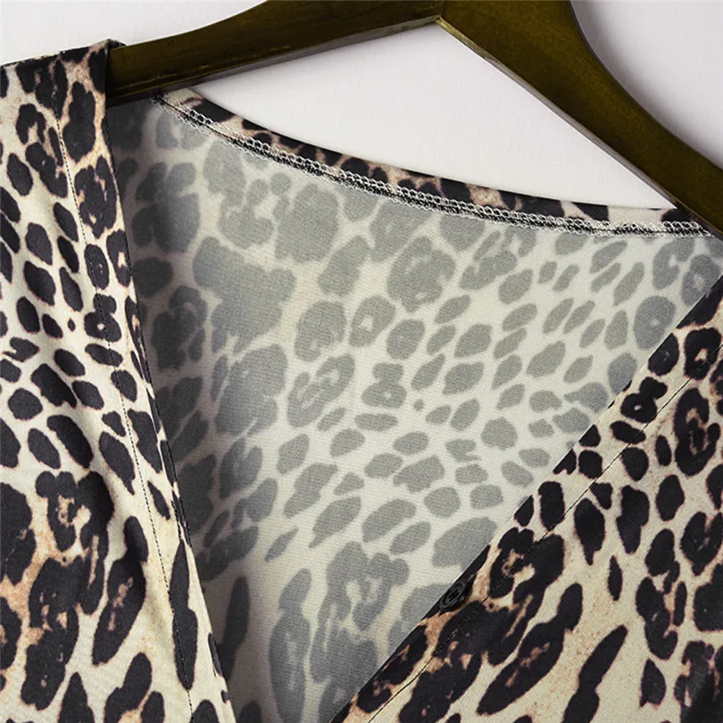  Fashion Womens Autumn Winter Casual Long Sleeve Leopard Print Fashion Coat Bllouse T-Shirt Tops Long coat New Arrival#4F01 (33)