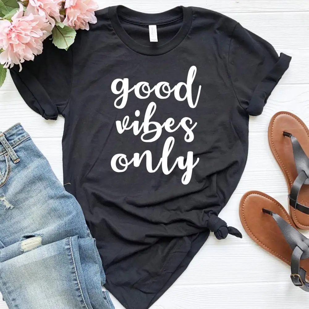 Женская футболка Good Vibes only хлопковая Повседневная забавная Женский Топ для