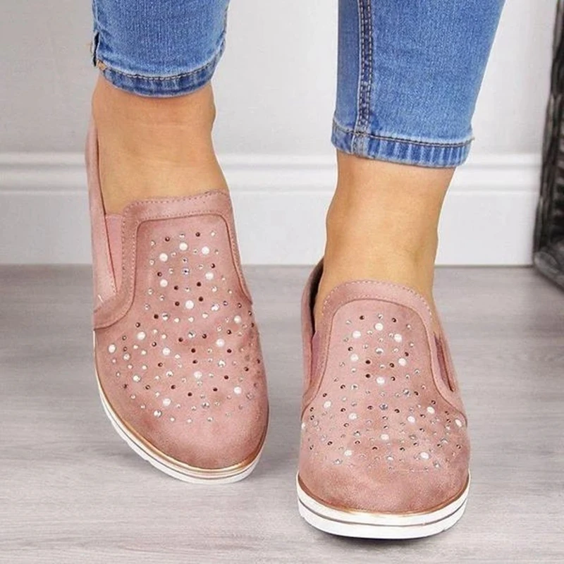 New Sneakers Women Slip-on Bling Crystal Female Shoes Solid Color Casual Loafers Women Platform Comfortable Flats Ladies Shoes