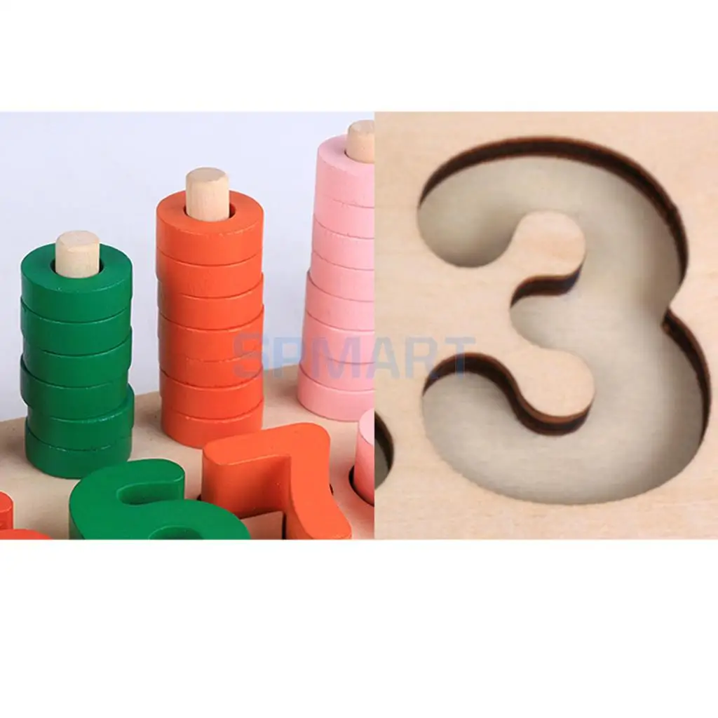 Montessori Wooden Numbers Match & Count  Stacking Ring Tower Kids/Baby Preschool Educational Mathematics Toy