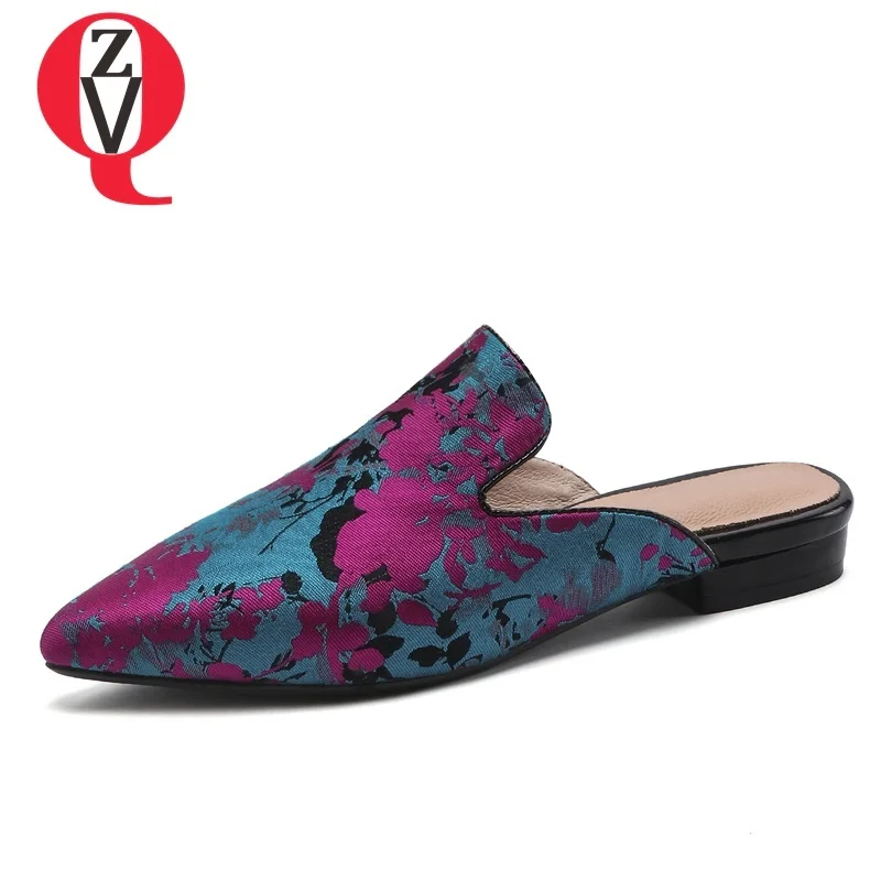 

ZVQ shoes woman 2019 spring new concise casual silk pointed toe woman slippers outside comfortable mixed colors plus size shoes