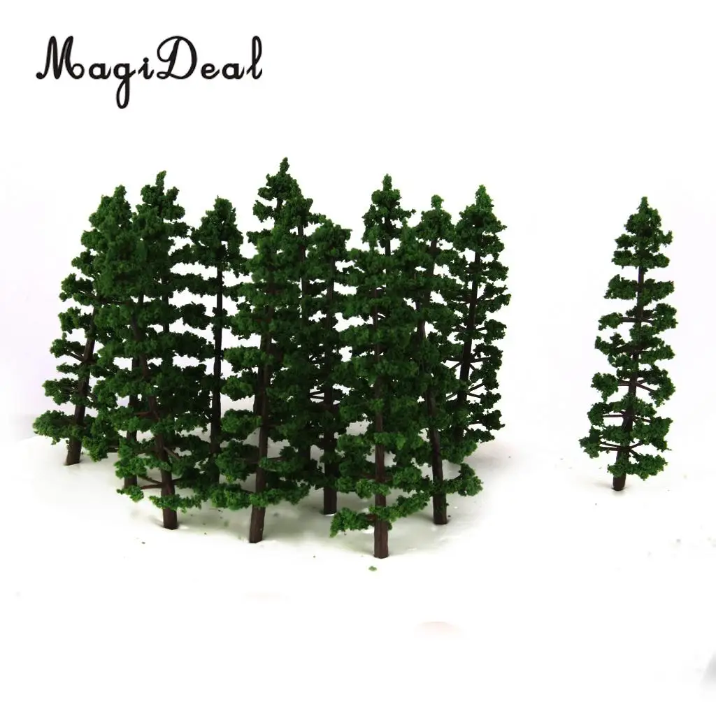 Pack of 20 Plastic 1:100 Scale Fir Tree Model Train Park Garden Yard Village Scenery Landscape HO Dark Green