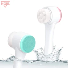 Двухсторонняя силиконовая щётка для очищения лица, портативная, размер, для чистки лица, вибрационный массаж, мини массажер для лица