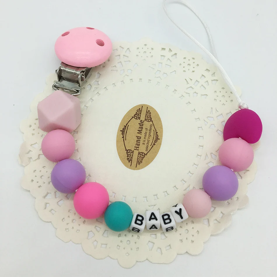 Персонализированные силиконовые зажимы для прорезывания зубов и соски с безопасными бусины ABS Силиконовые держатели для соски детские жевательные игрушки - Цвет: Розовый