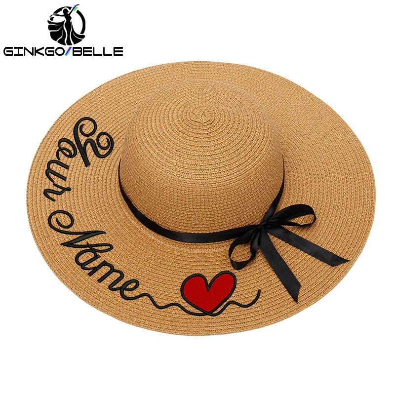 Personalized Custom Name LOGO Text Women Sun Hat Lace Ribbon Bow Large