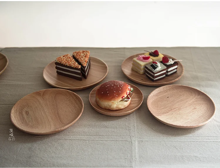 Европейский и японский Стиль деревянная тарелка блюдо четыре Размеры доступны Творческий Круглый Экологичные плодов дерева закуски торт тарелка блюдо