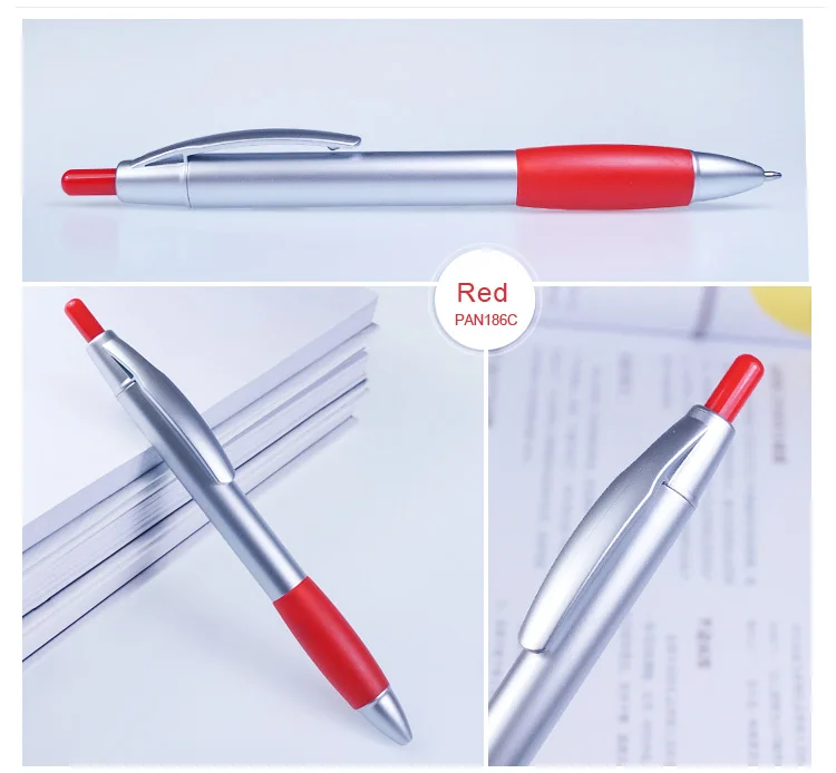 200 шт./лот Серебряная ручка с заказным логотипом ручка с резиновой вставкой, разные цвета шариковая ручка для письма stylo - Цвет: Red Pan186C