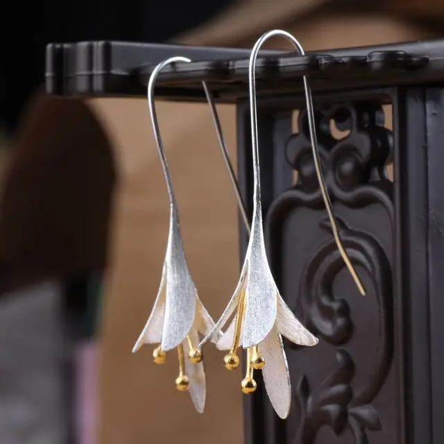 925 Sterling Silver Long Flower Earrings For Women New Design Lovely 925 Sterling Silver Long Flower Earrings For Women New Design Lovely S Gift Statement Jewelry Penntes