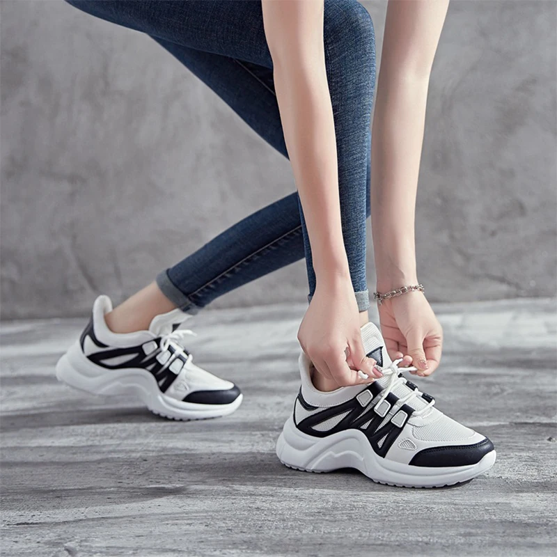 

Dropshipping Sneakers Women Breathable Mesh Casual Shoes Women Fashion Slippers Lace High Leisure Women Vulcanize GZXX013