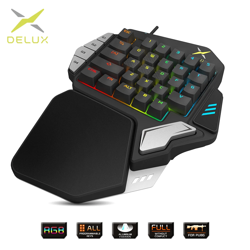Pаспродажа Delux T9X Одноручные механические игровые клавиатуры полностью программируемые USB Проводная клавиатура с RGB подсветкой для PUBG LOL E Sports