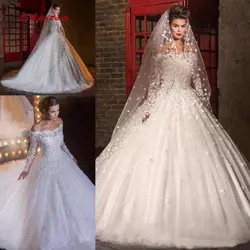 Длинные рукава Кружева Свадебные платья бальное платье с открытыми плечами Турция плюс размер невесты Свадебный Свадебные платья 2019